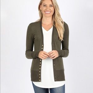 Olive Snap Button Long Sleeve Cardigan